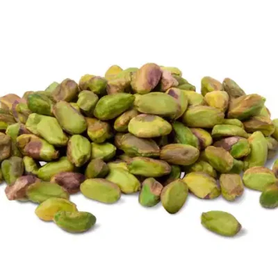 Organic Raw Shelled Pistachios in a bowl with vibrant green kernels and natural freshness